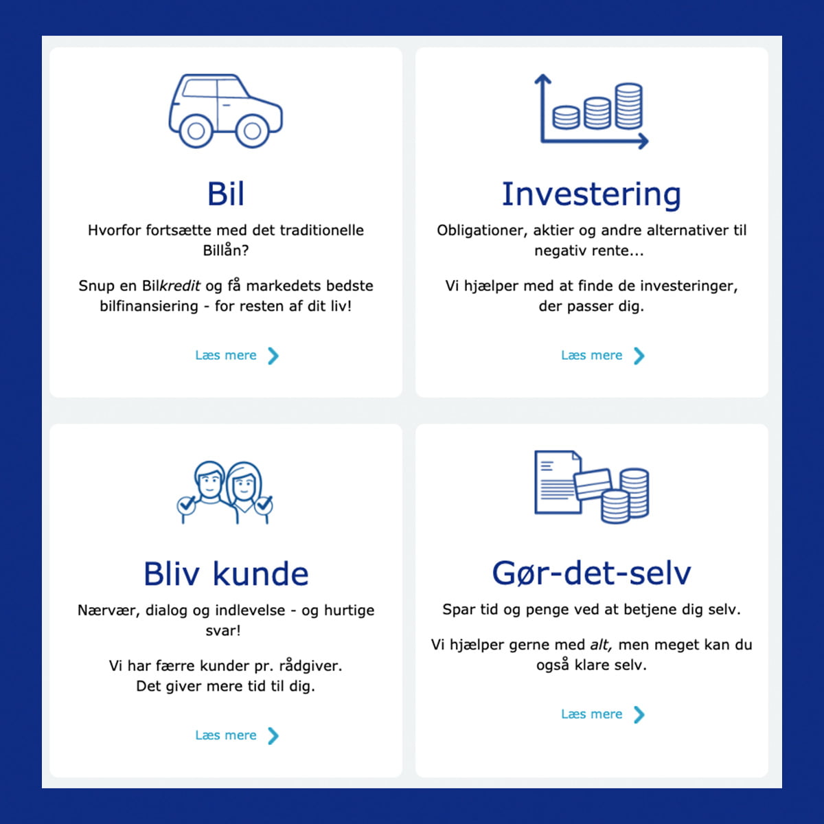 Billede af muligheder på Møns Bank hjemmeside.