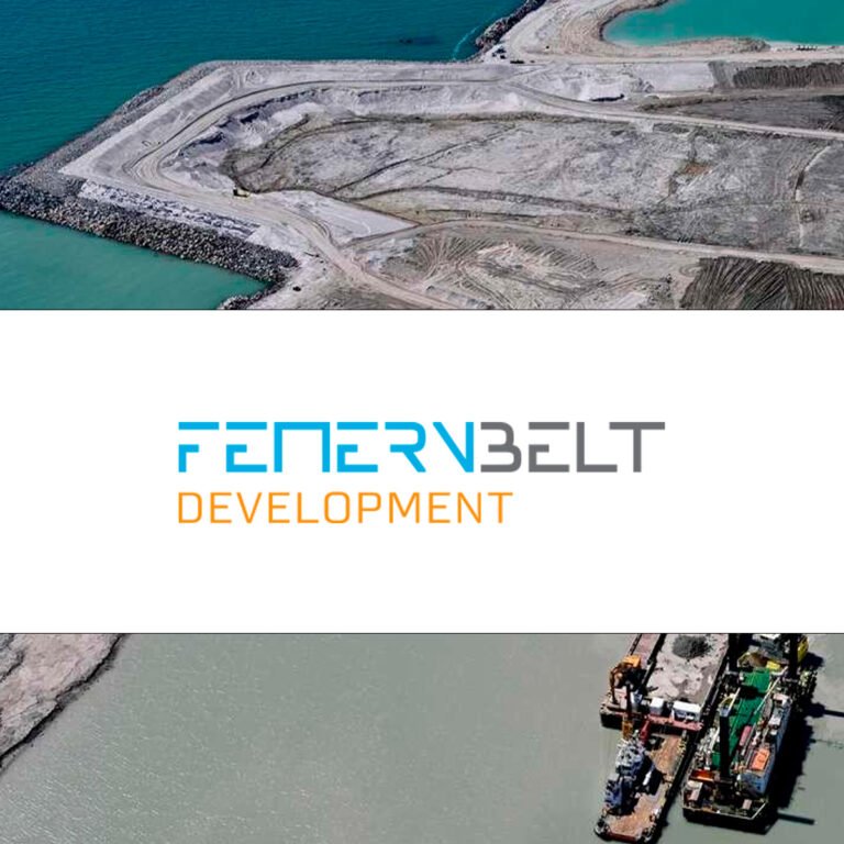 billede af Femern Belt Developments logo henover et billede af Femern Bælt byggeprojekt.